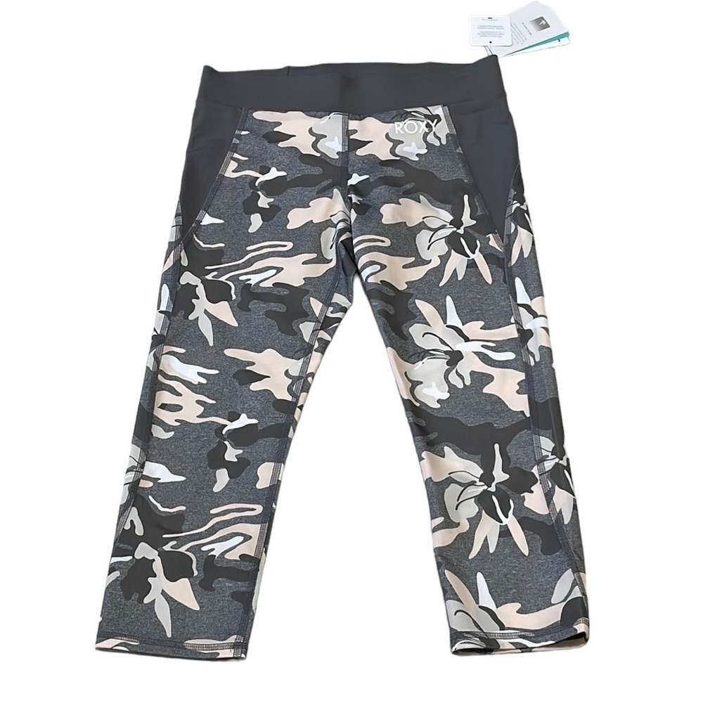 Roxy NWT Crop Leggings Take Me To The Beach Capri Grey Pink Size Medium M